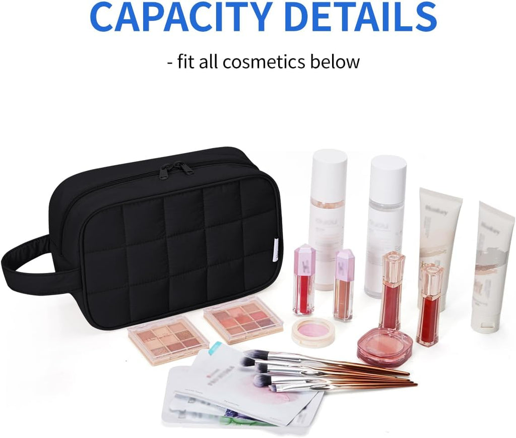 Narwey Puffy Travel Toiletry Bag for Traveling Women Girl, Travel Bag for Toiletries, Cute Travel Makeup Bag Organizer, Quilted Cosmetic Bag Make Up Skincare Medicine Bags