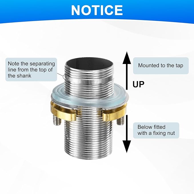 uxcell Faucet Mount Extension Shank 2.4"x 1.25" Stainless Steel Pipe Faucet Extension Nipple Locknut Kit with Stainless Steel Thick Anti-Loose Nut and Gasket Fittings for Basin