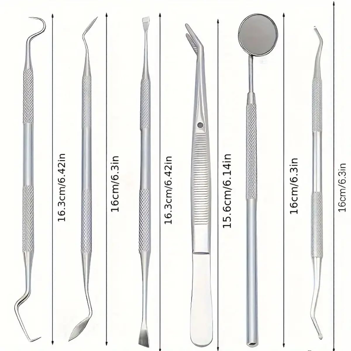 Stainless Steel Dental Kit - 6 Pack Dental Tools with Tooth Mirror, Dental Hygiene Kit for Adults, Kids, Dogs with Mirror, Picks, Travel Case (Blue)