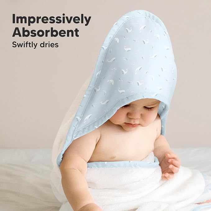 KeaBabies Hooded Baby Towel for Newborn - Viscose Derived from Bamboo Large Baby Bath Towels with Hood for Boys, Girls, Toddler, Extra Absorbent & Soft Newborn Bath Essentials (Blue Whale, Regular)