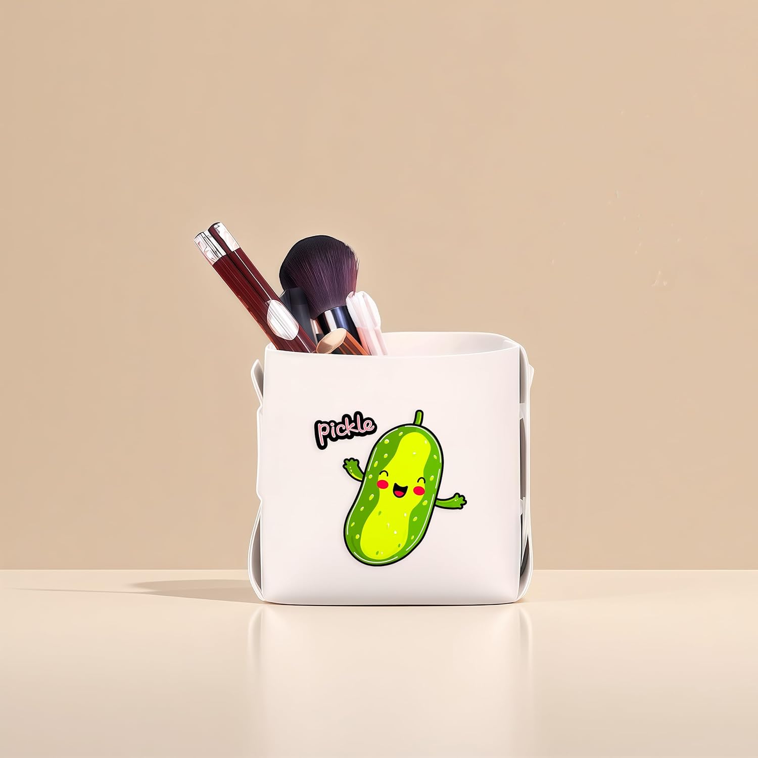 Pickle Makeup Brush Holder, Decorative Desk Organizer for Jewelry Pen Pencil Glasses Storage, Pickle Lovers Themed Gifts Stuff For Girls Teens Kids Women!