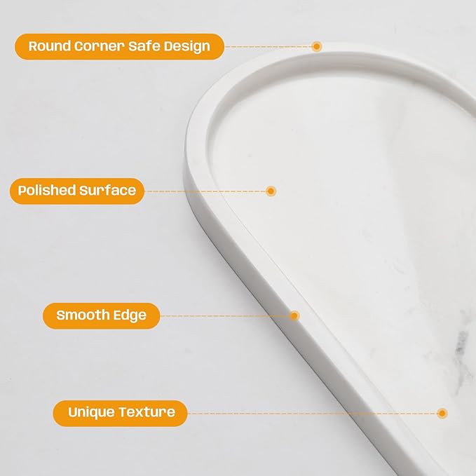 2 Pcs Marble Tray for Decor, Marble Vanity Tray for Perfume, Cosmetics, Jewelry, Stone Decorative Trays for Dresser Organizer, Storage Trays for Home Bathroom Countertop, 12 x 6 Inch