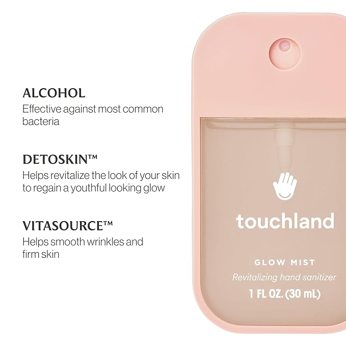 Touchland Limited Edition Glow Mist Duo Set, Revitalizing Hand Sanitizer Spray, Rosewater scented, 1FL. OZ. Travel Size (Set of 2)