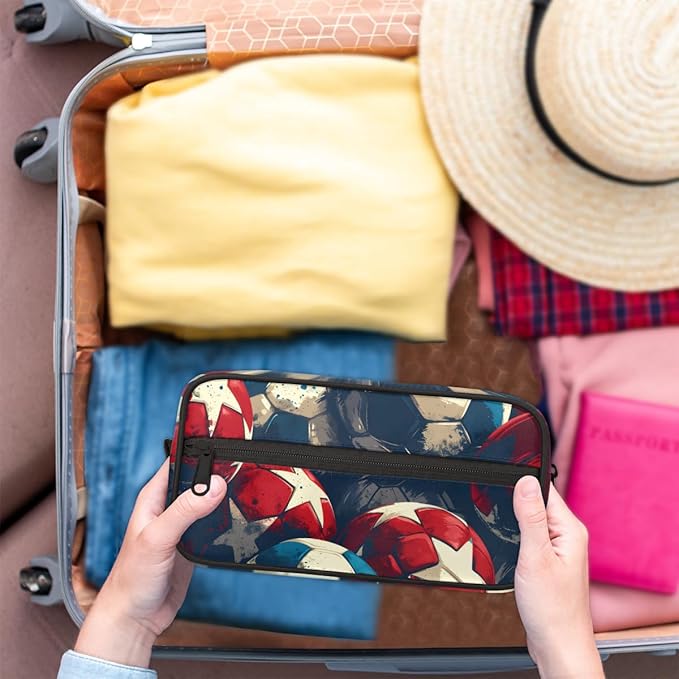 Football Sport Boys Travel Toiletry Bag Waterproof Wash Bag Shower Shaving Bag Cosmetic Organizer Makeup Bag Portable Toiletries Accessories for Women Men Sport