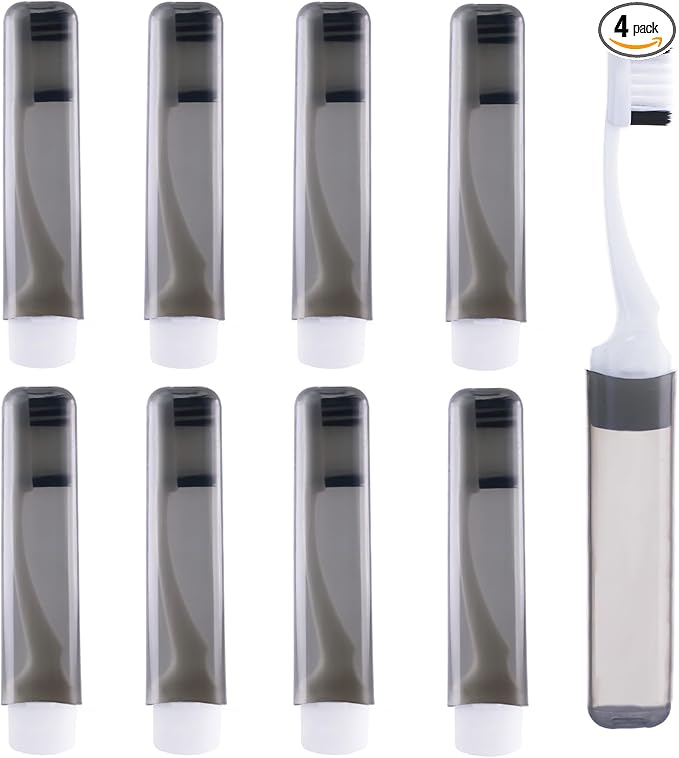 8Pcs Foldable Travel Toothbrush Set with Case, Soft Bristles Mini Compact Portable Folding Toothbrush, Individually Wrapped Small Toiletry Essential for Camping Trips (Black)