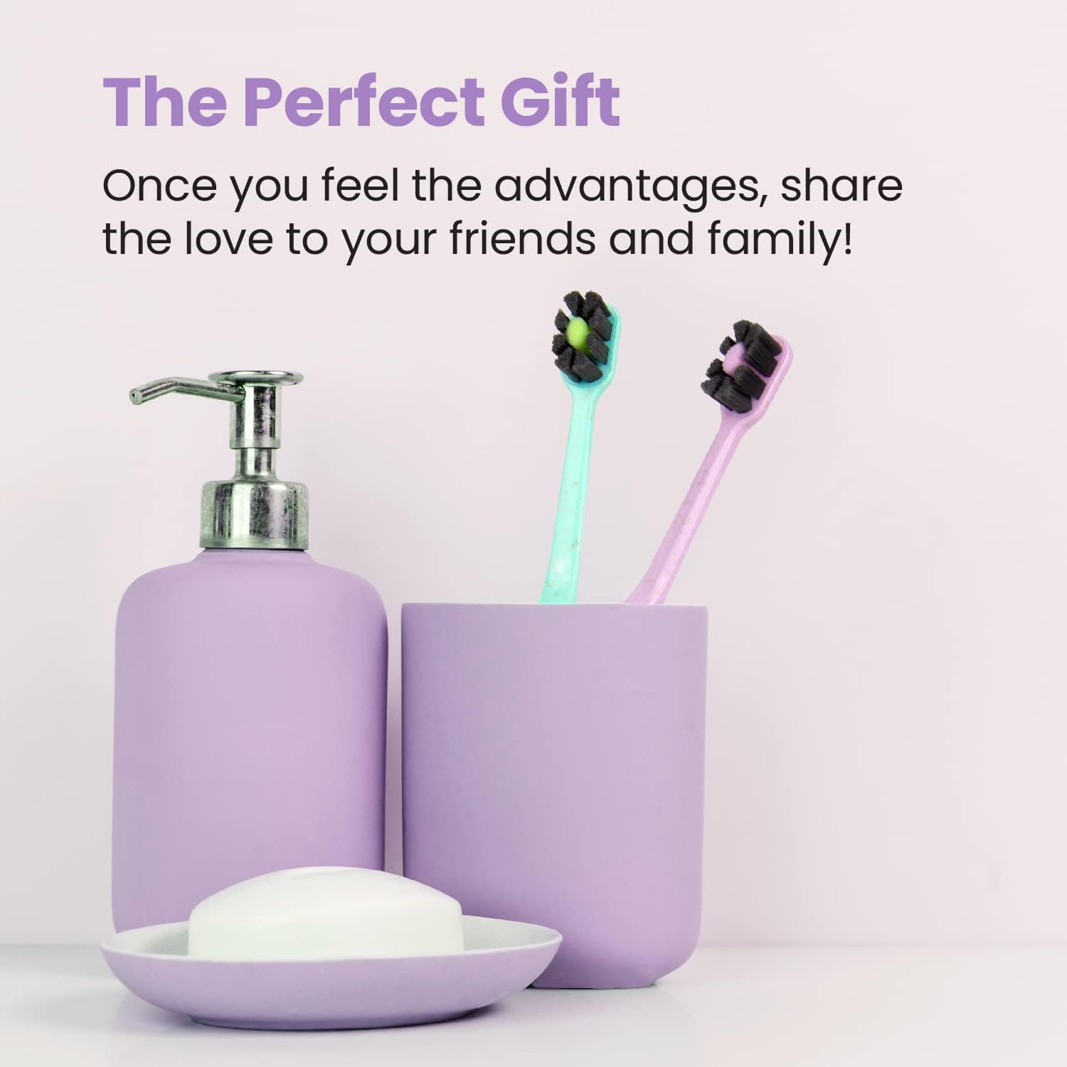 Lindo EcoCare Polishing Toothbrush - Charcoal Infused Bristles & Biodegradable Handle, for Sensitive Gums and Teeth, 12000+ Ultra Fine Charcoal Infused Bristles, Soft and Gentle, Pack of 4 (Pink)