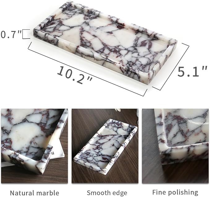 100% Natural Luxury Calaccata Viola Marble Small Hand Towel Tray Holder Organizer, Makeup Bathroom Holder