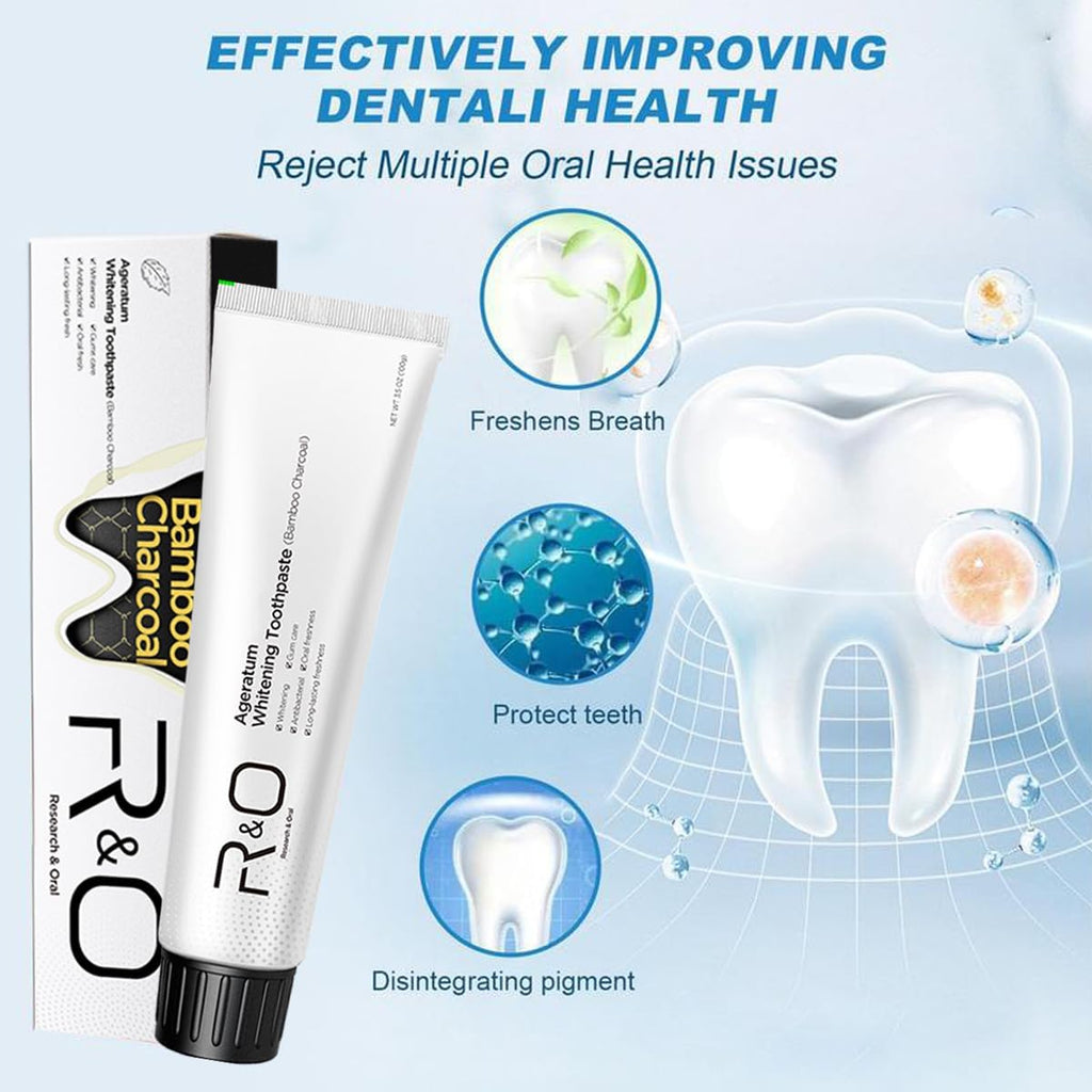 R&O Ageratum Whitening Toothpaste with Bamboo Charcoal, 3.53 oz - Removes Stubborn Stains, Great for Teeth Whitening, Reduces Plaque, Promotes Oral Health with Long - Lasting Fresh Breath (1 Tube)