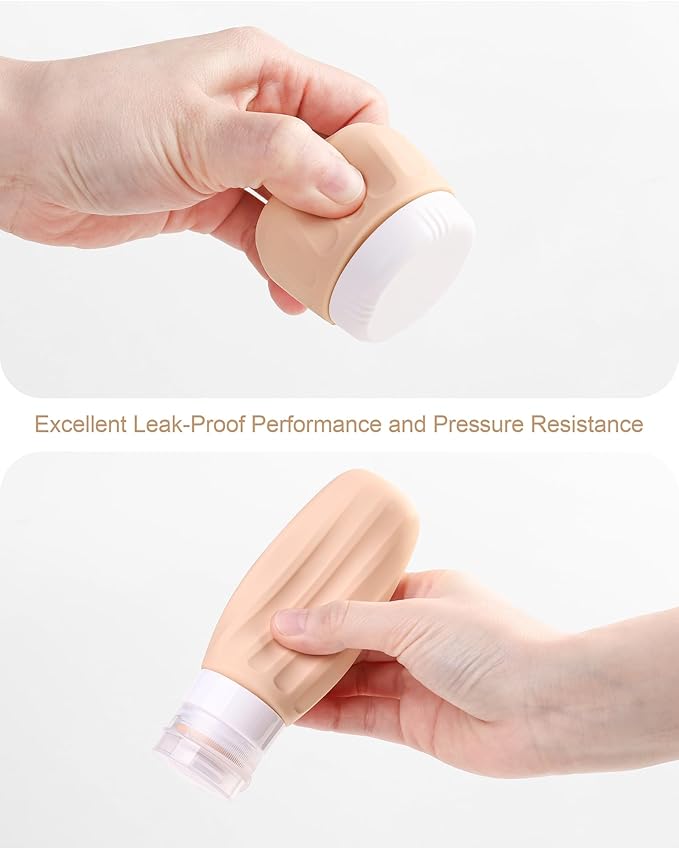 Travel Bottles for Toiletries 8 Pack, Travel Size Toiletries, Tsa Approved Travel Size Containers 3oz, with Travel Essentials Clear Bag, Leak Proof Silicone Squeezable Creams Jars