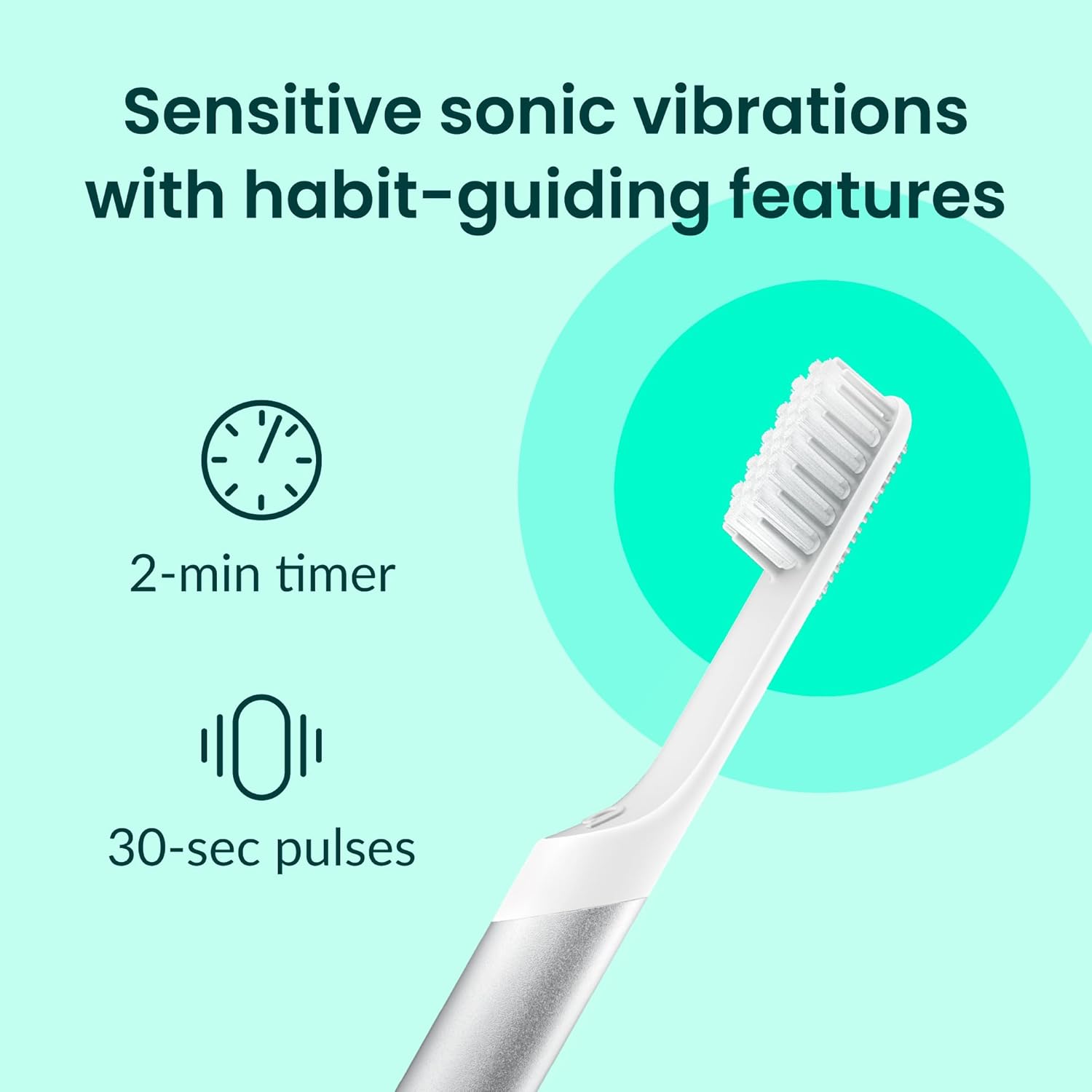 Quip Metal Sonic Electric Toothbrush for Adults - Time Travel & Soft Bristles with Travel Case & Replacement Brush Head - 3 Month Battery Life - Silver