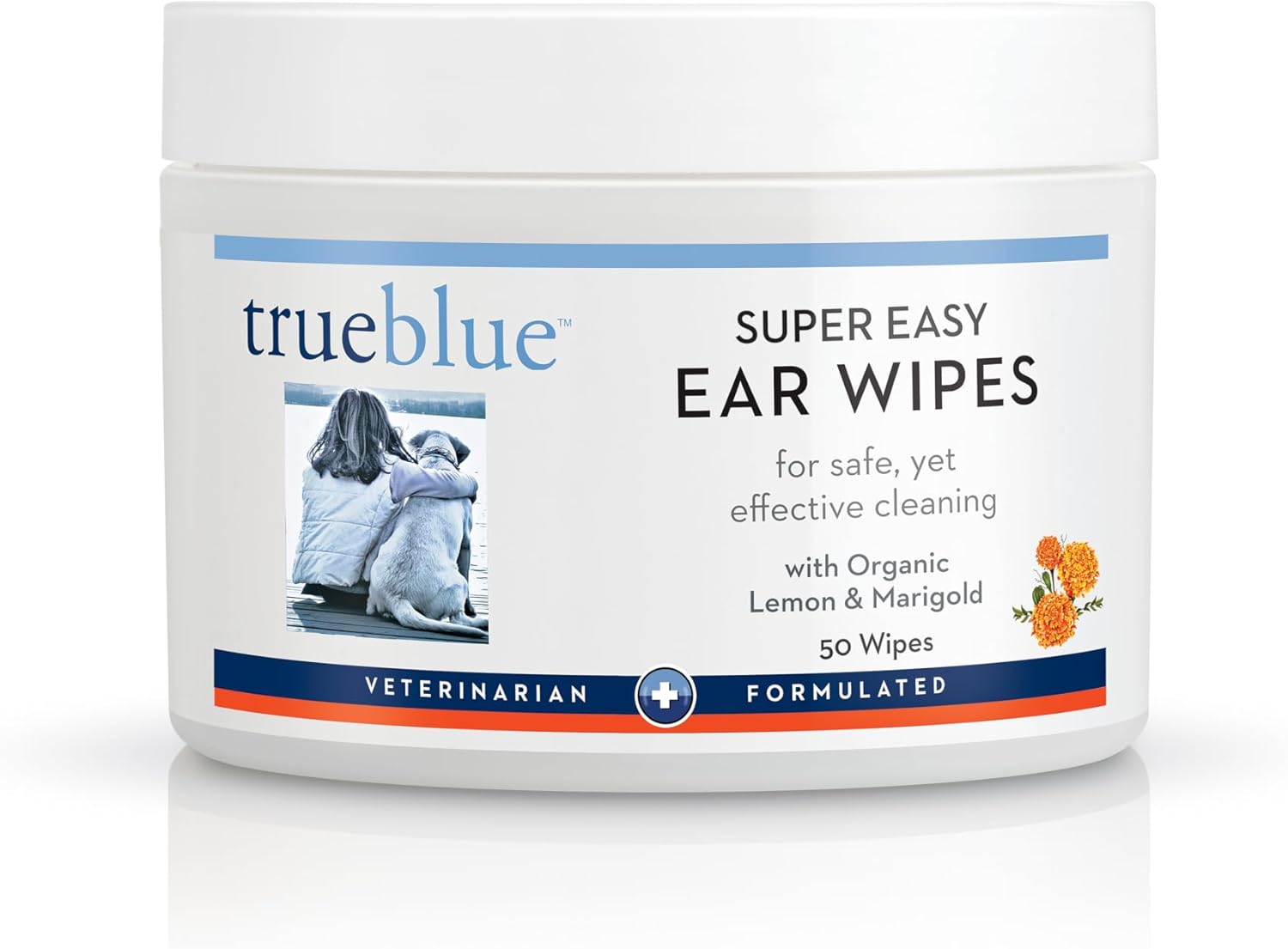 TrueBlue Lemon & Marigold Super Easy Dog Ear Wipes – Pre-Moistened Puppy Pads for Ear Cleaning – Cleansing Ear Wipe for Dogs, Puppies – Non-Toxic, All-Natural – 50 Count