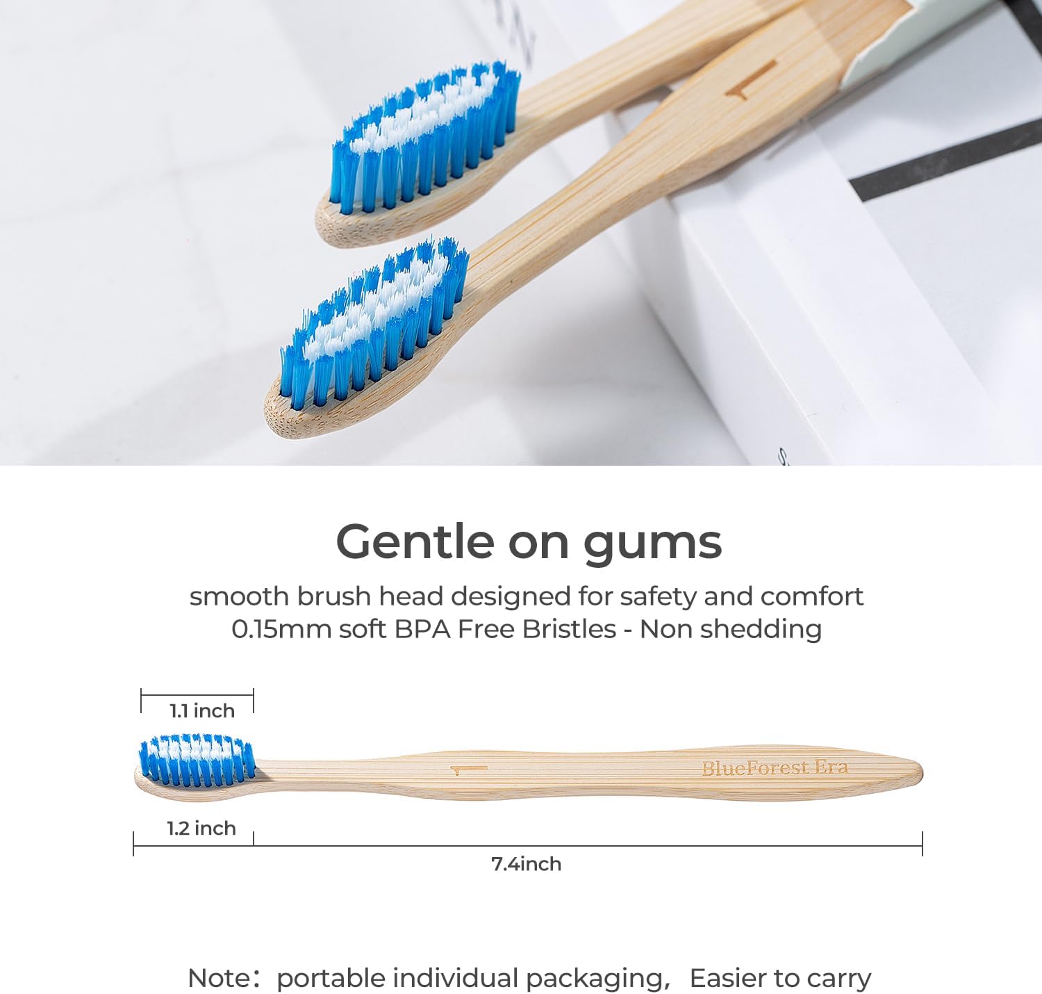Bamboo Toothbrushes 10 Count, BPA-Free, Soft Plant-Based Tapered Bristles, Natural Wooden Toothbrush for Adults, Biodegradable Compostable Travel Tooth Brushes