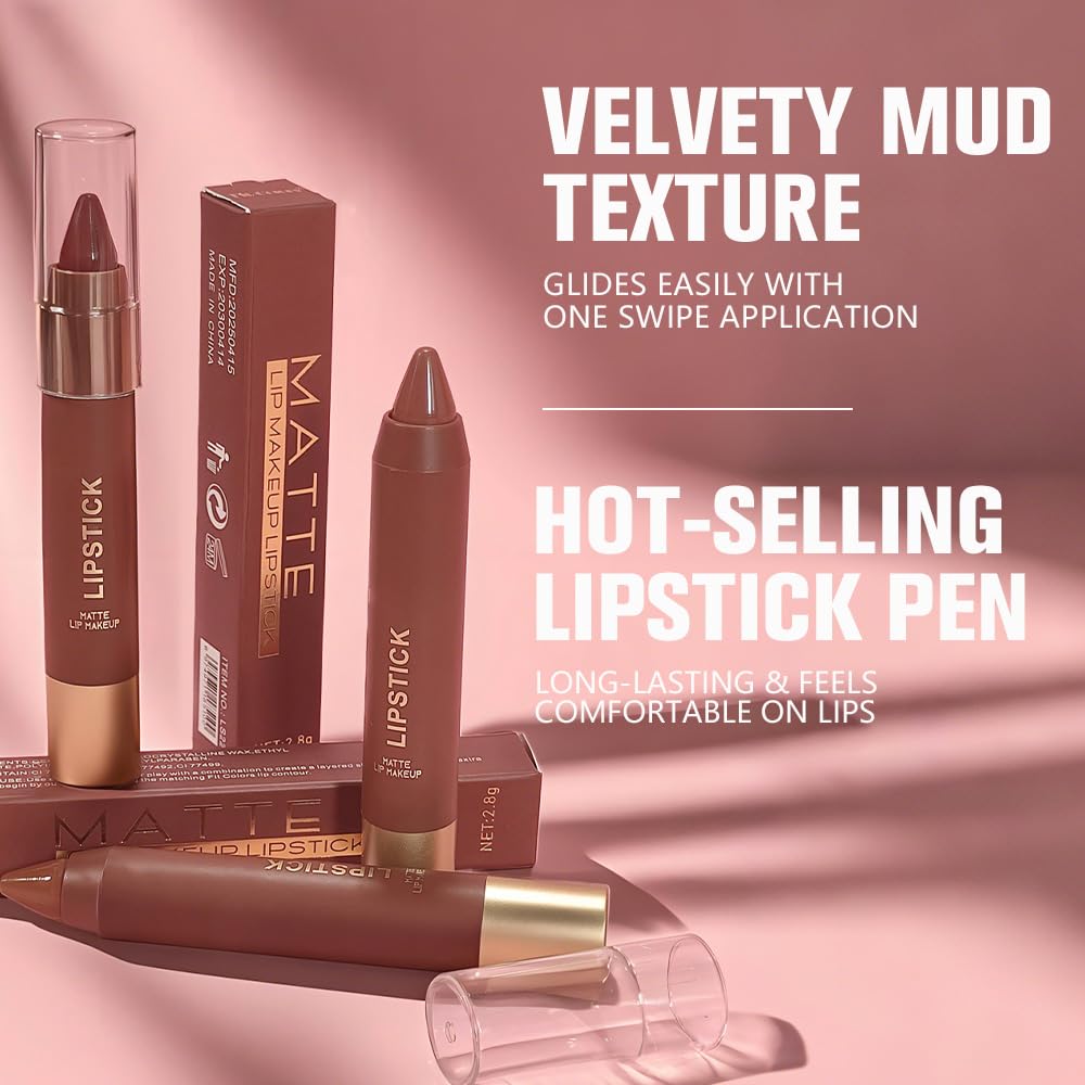 BINGBRUSH 2 in 1 Lip Liner and Lipstick Combo, Matte Lipstick Long Lasting Waterproof Lip Pencil Crayon, Smudge Proof Lip Stain,Hign Pigmented Women’s Makeup (01#Morning Latte)