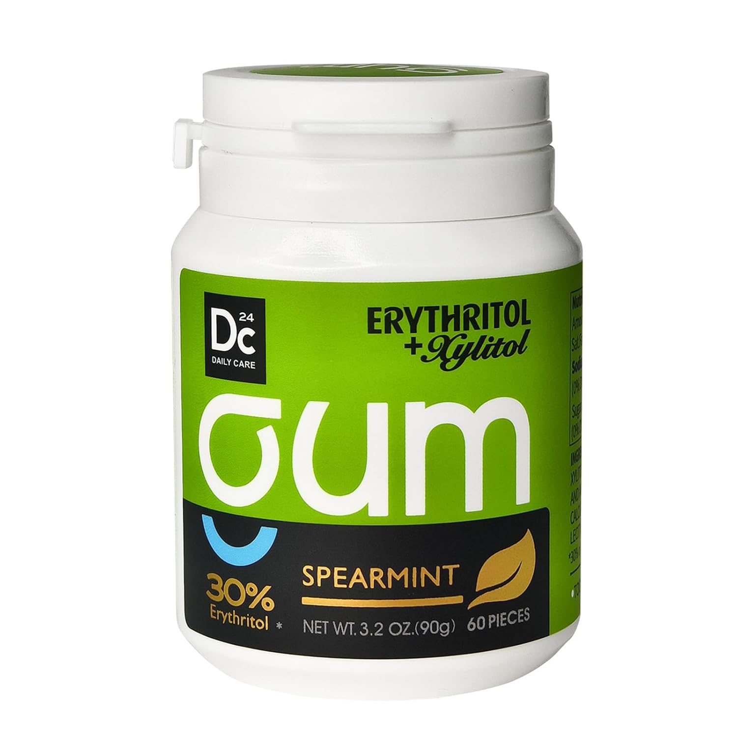 DC24 DAILY CARE Xylitol Chewing Gum with Erythritol, Aspartame Free & Sugar Free Gum, Low-Calorie, Sugarless, Long Lasting Spearmint, 60 Pieces (Pack of 1)