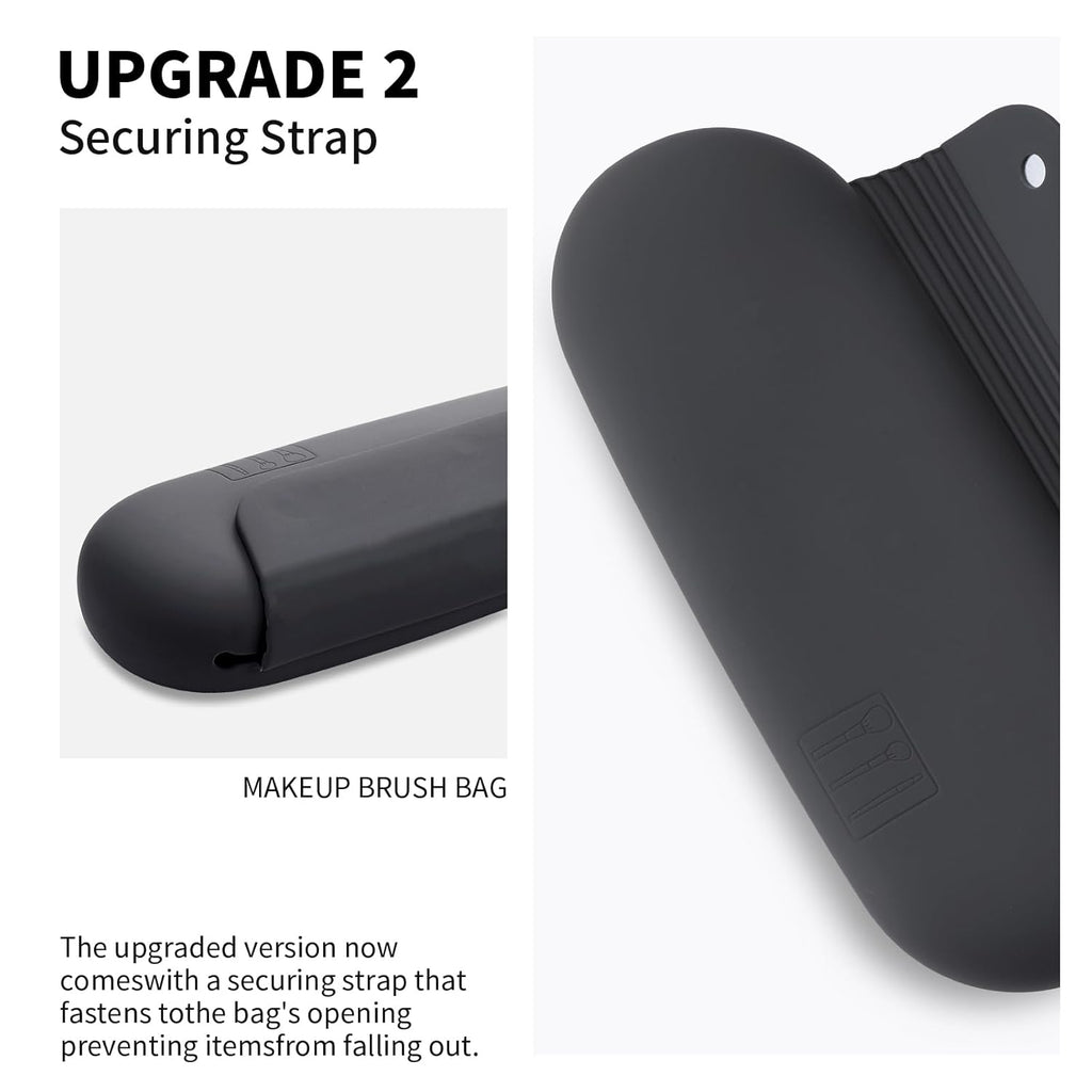 Silicone Makeup Brush Holder Travel Cosmetic Bag：Soft Portable Cosmetic Face Brushes Holder with Upgrade Anti-Fall Out Magnetic Closure, Large Travel Makeup Brush Case - Grey