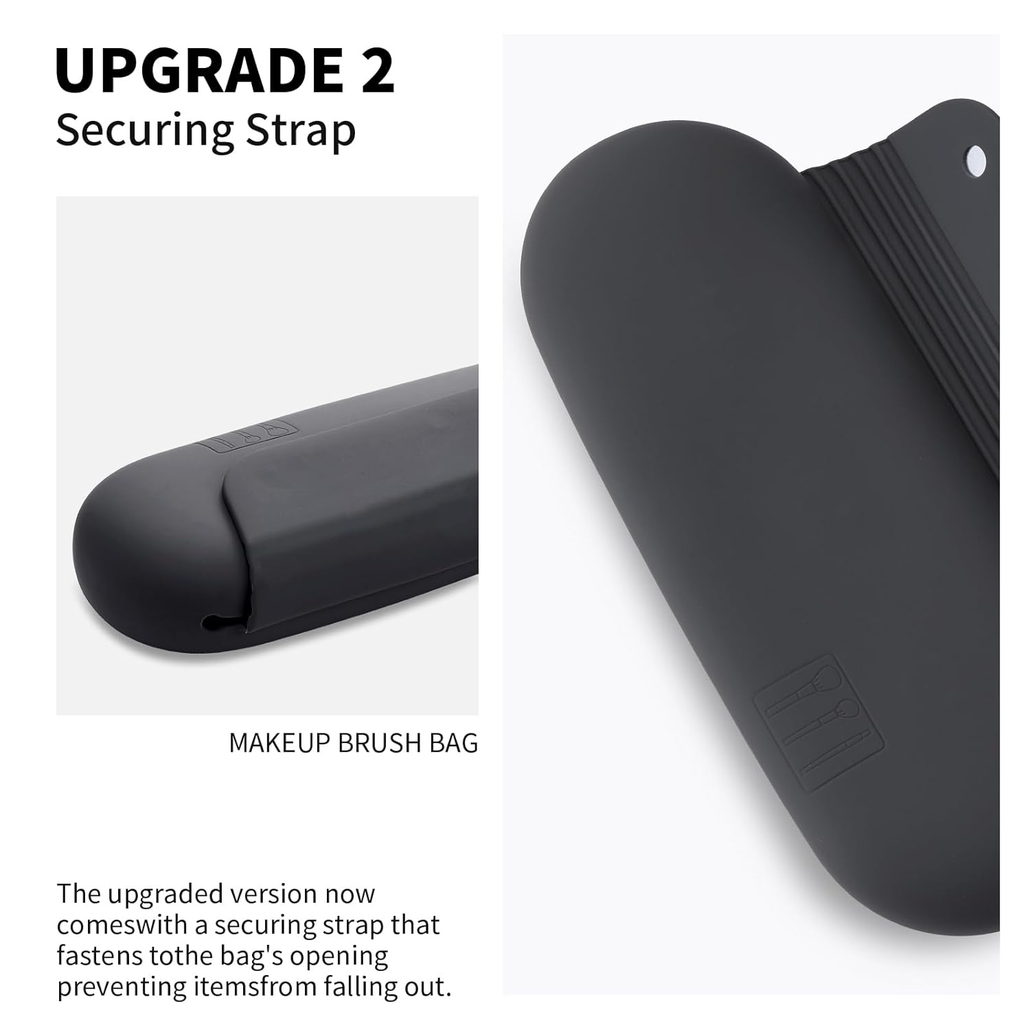 Silicone Makeup Brush Holder Travel Cosmetic Bag：Soft Portable Cosmetic Face Brushes Holder with Upgrade Anti-Fall Out Magnetic Closure, Large Travel Makeup Brush Case - Grey