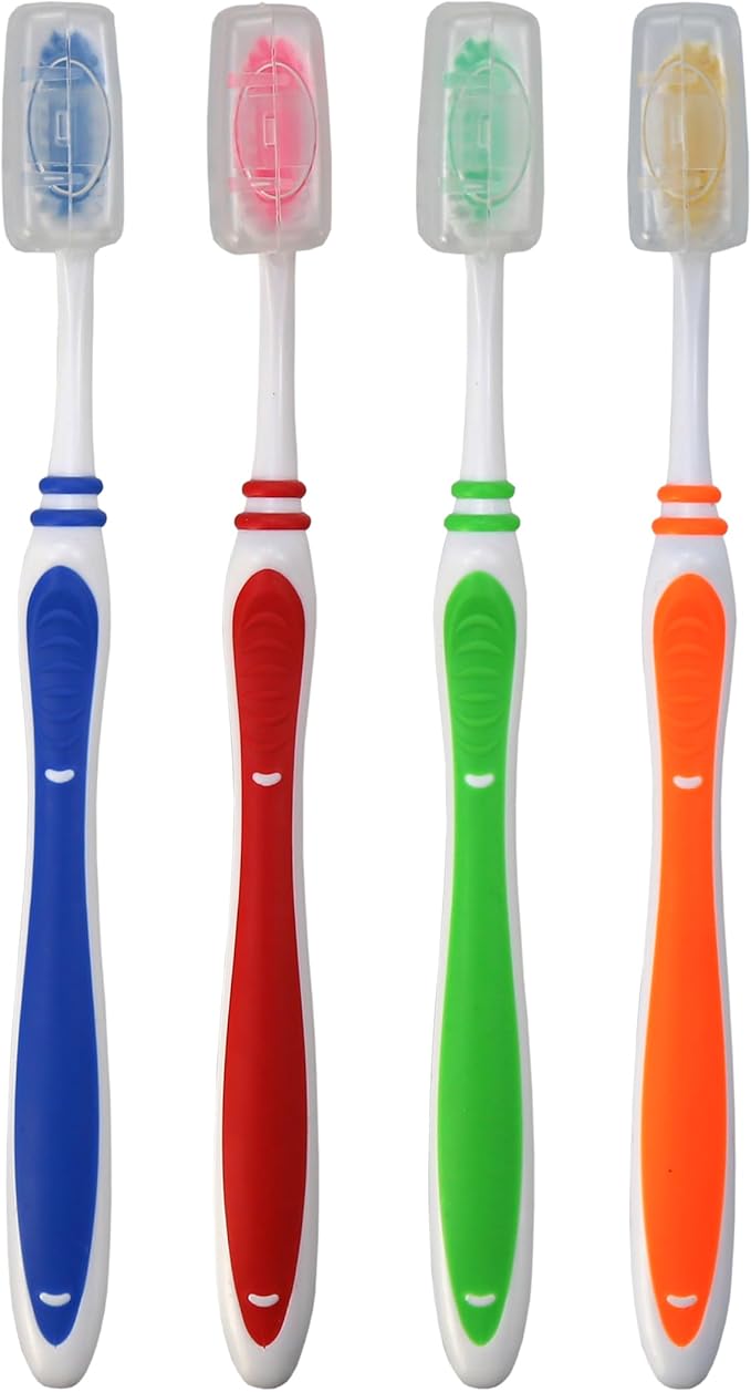 100 Pack Bulk Toothbrush Package with Covers Premium Quality Individually Wrapped Tooth Brushes, Soft Bristle Toothbrushes for Adults & kids, Hygienic Cap for Donations, Travel, Hotels, Homeless