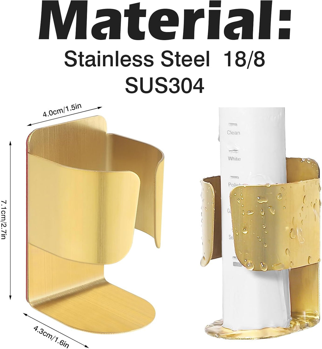 Electric Toothbrush Holder, 304 Stainless Steel Wall Mounted Self Adhesive Storage Organizer Stand Rack for Electric Toothbrush, Toothpaste, Facial Cleanser(Golden 4 Pack)