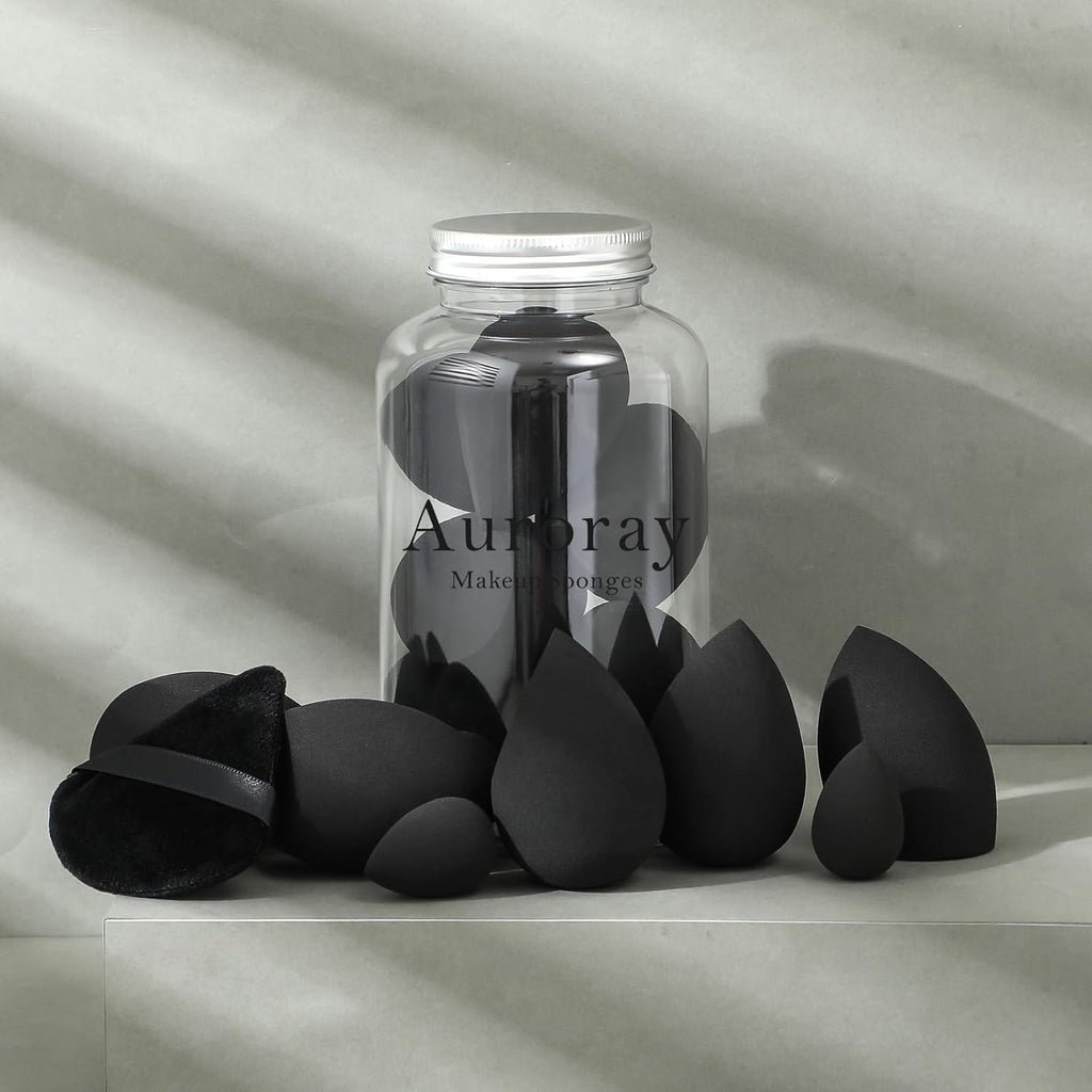 14 Pcs Makeup Sponge Set, Beauty Sponges Blender with 4 Pcs Powder Puff and 4 Pcs Mini Make up Sponges for Liquid,Foundation,Powder,Concealer,Cream (Black)