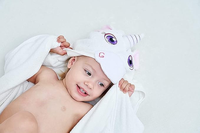 HIPHOP PANDA Hooded Towel - Rayon Made from Bamboo, Bath Towel with Bear Ears for Newborn, Babie, Toddler, Infant - Absorbent Large Baby Towel - Unicorn, 30 x 30 Inch