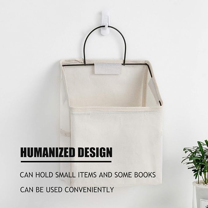 2 Pcs Wall-hanging Storage Bags,Desktop Organizer Basket Cotton Linen Hanging Storage Basket for Kitchen,Bderoom,Living Room-Plant