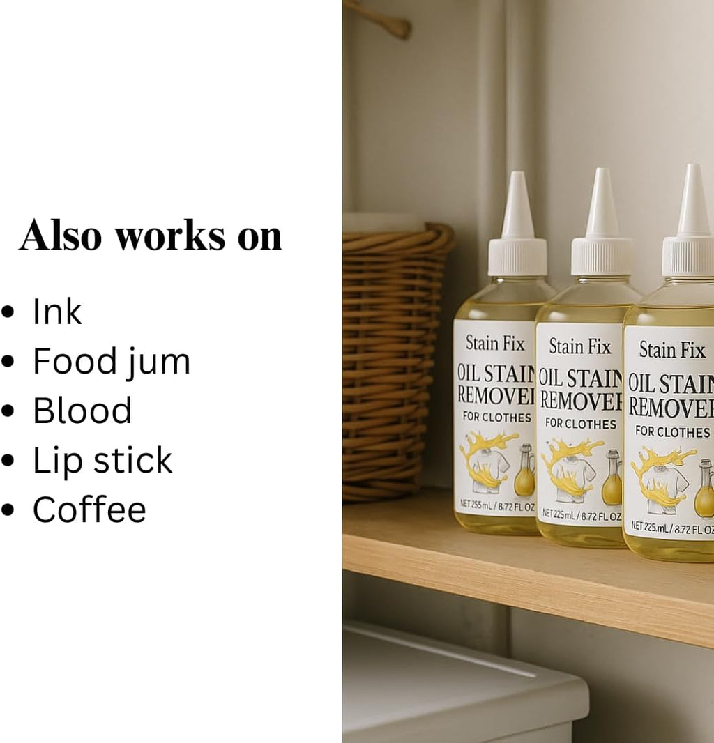 Instant Oil Stain Remover for Clothes (8.72oz) - Fabric Stain Remover For Cooking, Engine, Dried Oil And Grease Stains - Safe for All Fabric Types