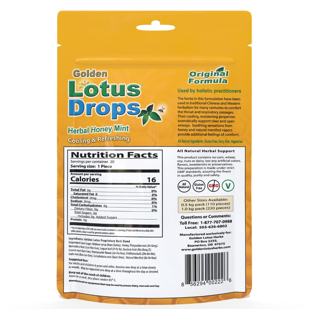 Golden Lotus Drops – Original Herbal Formula | Soothing Honey Mint Lozenges – 1-Pack (20 Count)