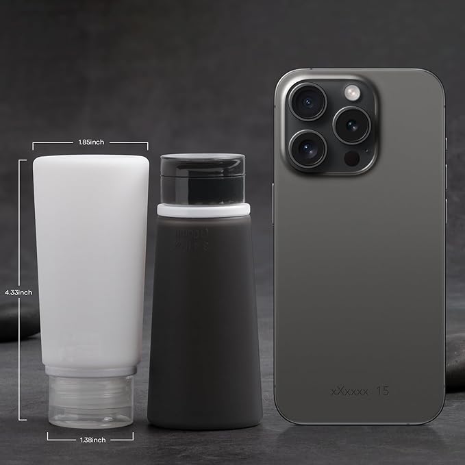 Valourgo TSA Approved 3.4oz Portable Toiletry Bottles, BPA Free Leak Proof Refillable Travel Accessories with Clear Toiletry Bag, Black, White