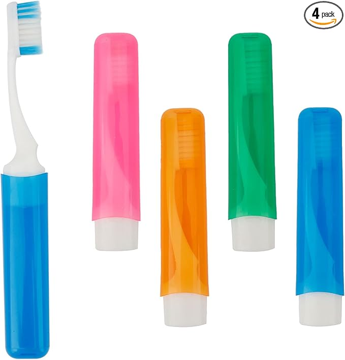 Travel Toothbrush 4PCS Travel Toothbrush Set Mini Toothbrushes Portable Travels Size Toothbrushes Folding Traveling Tooth Brush with Case Small Tooth Brush Individually Wrapped for Home Camping Hiking