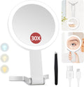 MIYADIVA Lighted Makeup Mirror, 30X Magnifying Mirror with Light and Adjustable Brightness, Hanging and Handheld Mirror with Handle, Portable Travel Makeup Mirror with Lights, Vanity Mirrors for Women
