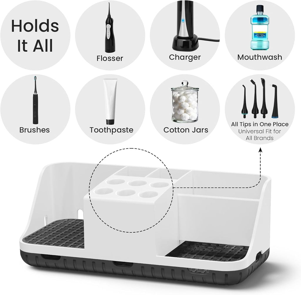 Boperzi Bathroom Counter organizers and Storage: Cord-Friendly Electric Toothbrush and Toothpaste Holder, Detachable Water Flosser & Tips Holder, Bathroom Decor and Accessories Organization Countertop