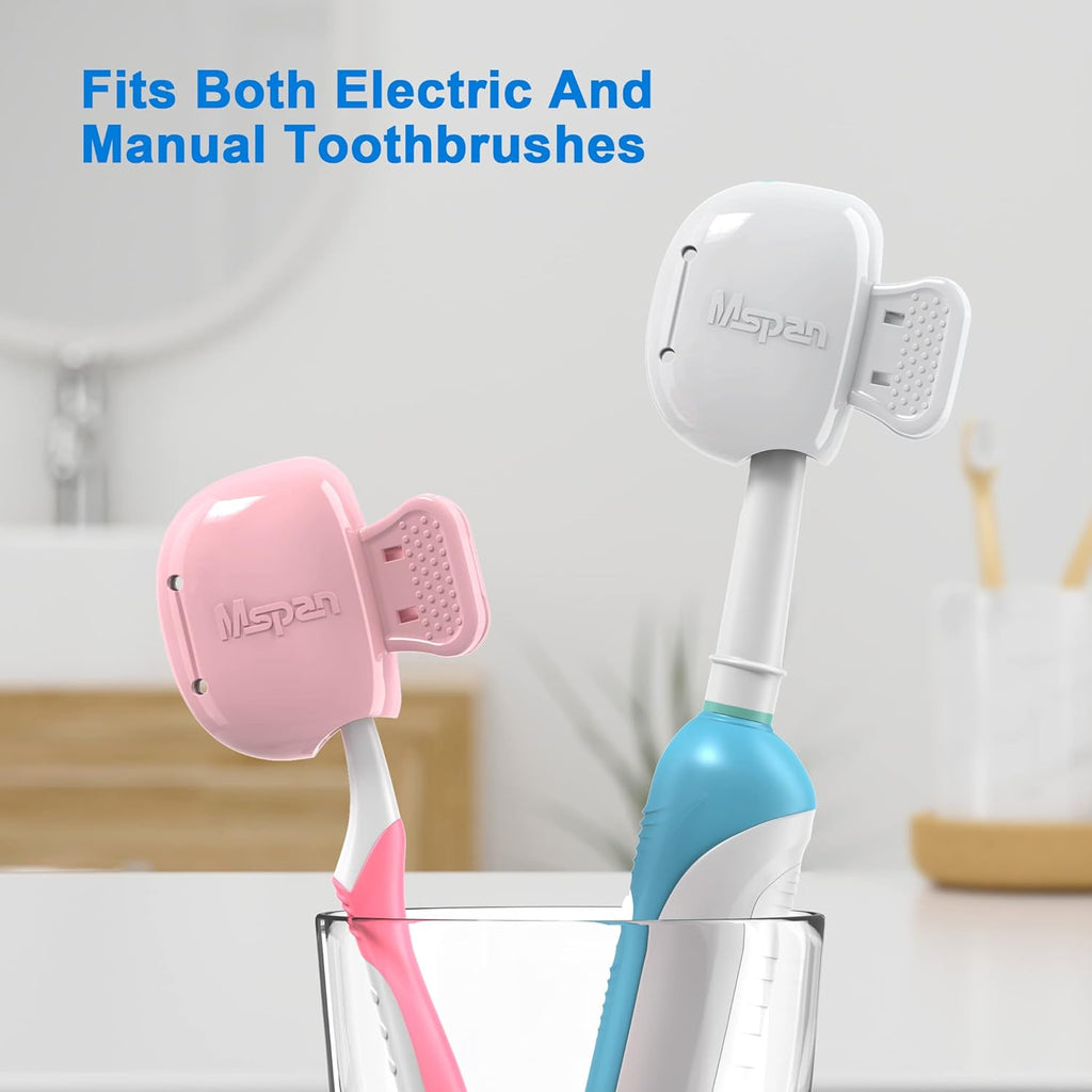 Mspan Toothbrush Head Cover Cap: Tooth Brush Travel Case Protector Plastic Clip Compatible with Manual & Electric Toothbrush for Adults Kids - 2 Packs