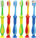 Newday Kids toothbrushes 6 Pack Soft Bristles Fun Lovely with Suction Cup, Includes Travel Covers, Animal toothbrushes for Kids Boys & Girls, Toddlers & Children's Teeth Age 3+, (Blue&Green&Red)