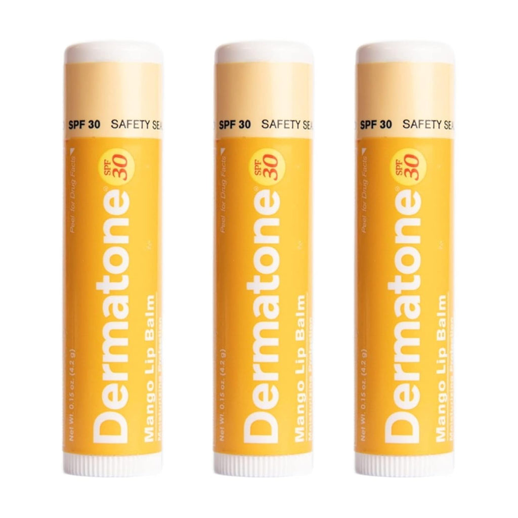 Dermatone Mango Lip Balm Stocking Stuffer | Moisturizing Lip Care | Soothe & Replenish Dry & Chapped Lips | Aloe, Vitamin E | SPF 30 | 3-Pack (Mango, 0.15oz sticks)