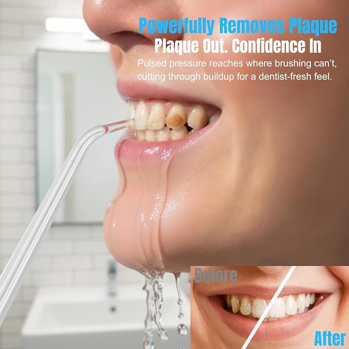 YKB Water Flosser for Teeth, 400ml 8 Modes Portable Water Flosser Cordless with Digital Display, Travel Water Oral Irrigator for Teeth Cleaning & Oral Care Rechargeable IPX7 Waterproof (White)