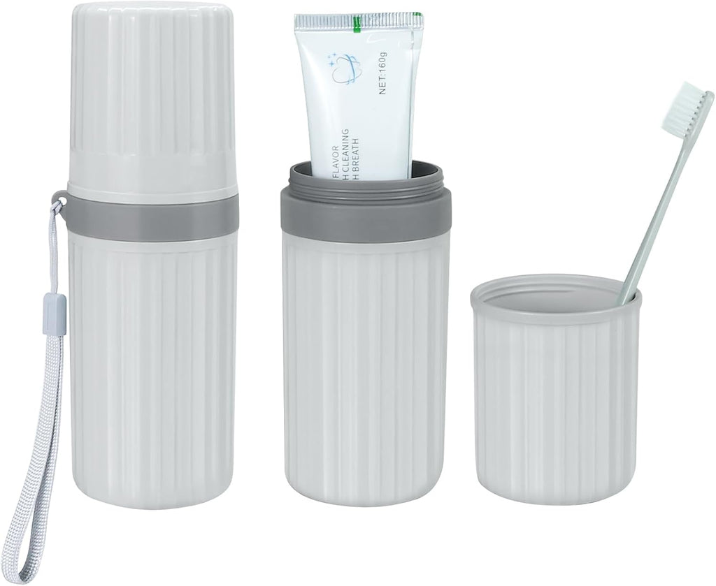 Mulbozy Travel Toothbrush Holder, Large Travel Toothbrush Cup Case, Portable Travel Toothbrush Toothpaste Makeup Storage for Business Trip Camping School - Gray