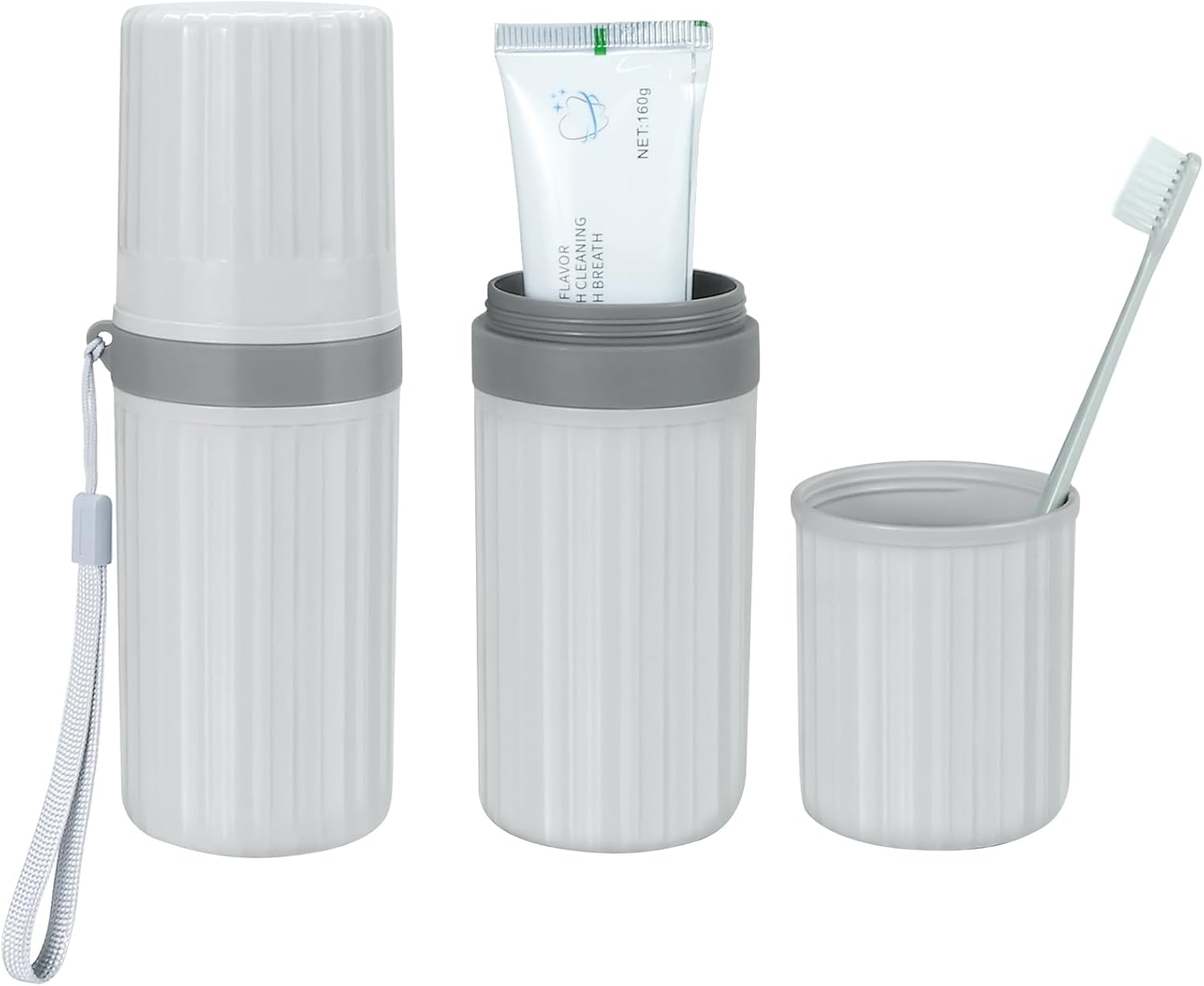 Mulbozy Travel Toothbrush Holder, Large Travel Toothbrush Cup Case, Portable Travel Toothbrush Toothpaste Makeup Storage for Business Trip Camping School - Gray
