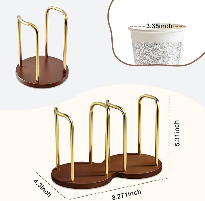 Wood Bathroom Cup Holder 3oz-8oz, Stylish Walnut Disposable Cup Dispenser, Plastic Mouthwash Cup Storage Organizer for Cups (Under 3.35in Diameter) -Perfect for Office, Kitchen, Gym, School or Cafes