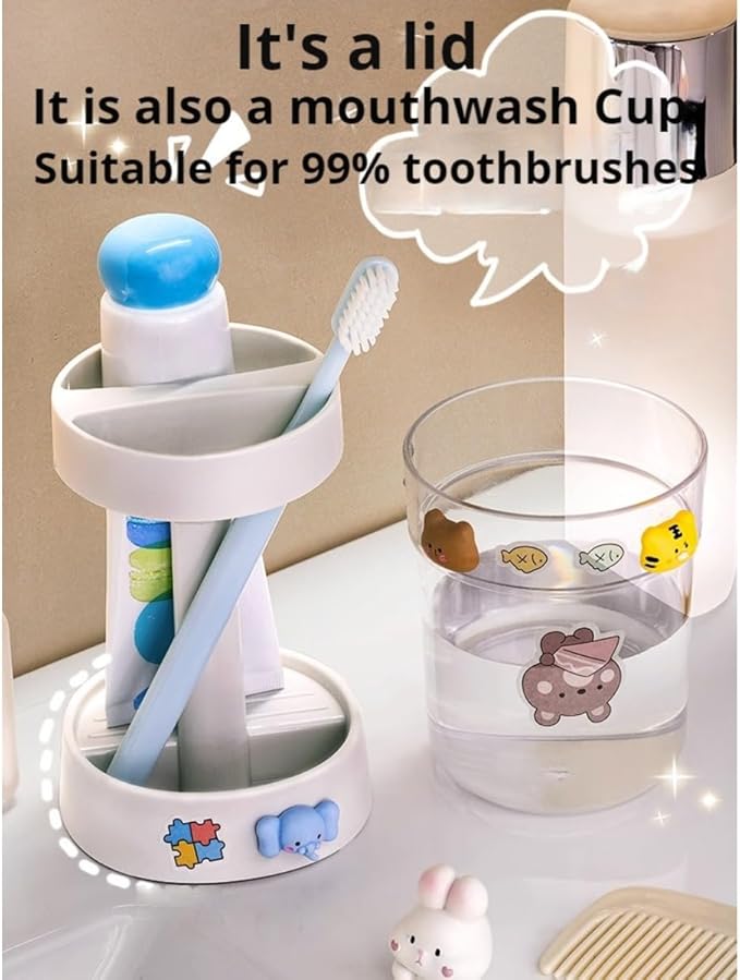 Kids Toothbrushes Holder with Cute Cup, with Kawaii Badge Sticker, Electric Toothbrush Holder for Kids Toddler, Tooth Brush Stand, Creative Bathroom Organizer Storage (Pink)