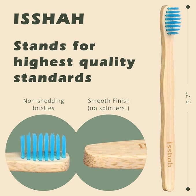 Kids Bamboo Toothbrushes Biodegradable Handle BPA Free Eco Friendly Children Size, Pack of 4