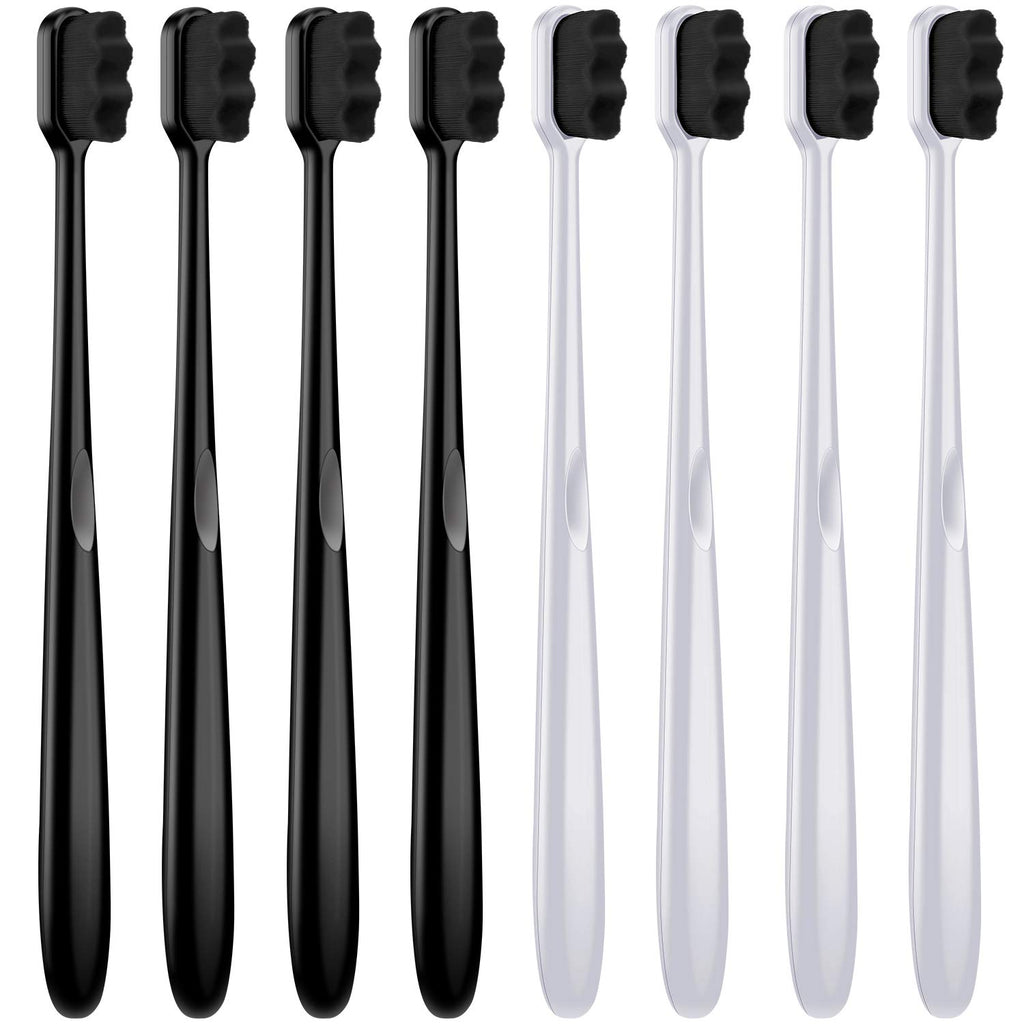 Patelai 8 Pcs Extra Soft Toothbrush Micro Nano with 20, 000 Ultra Soft Bamboo Charcoal Bristles for Adult, Sensitive Gum, Brace and Gum Recession(Black, White Handle with Black Bristle)