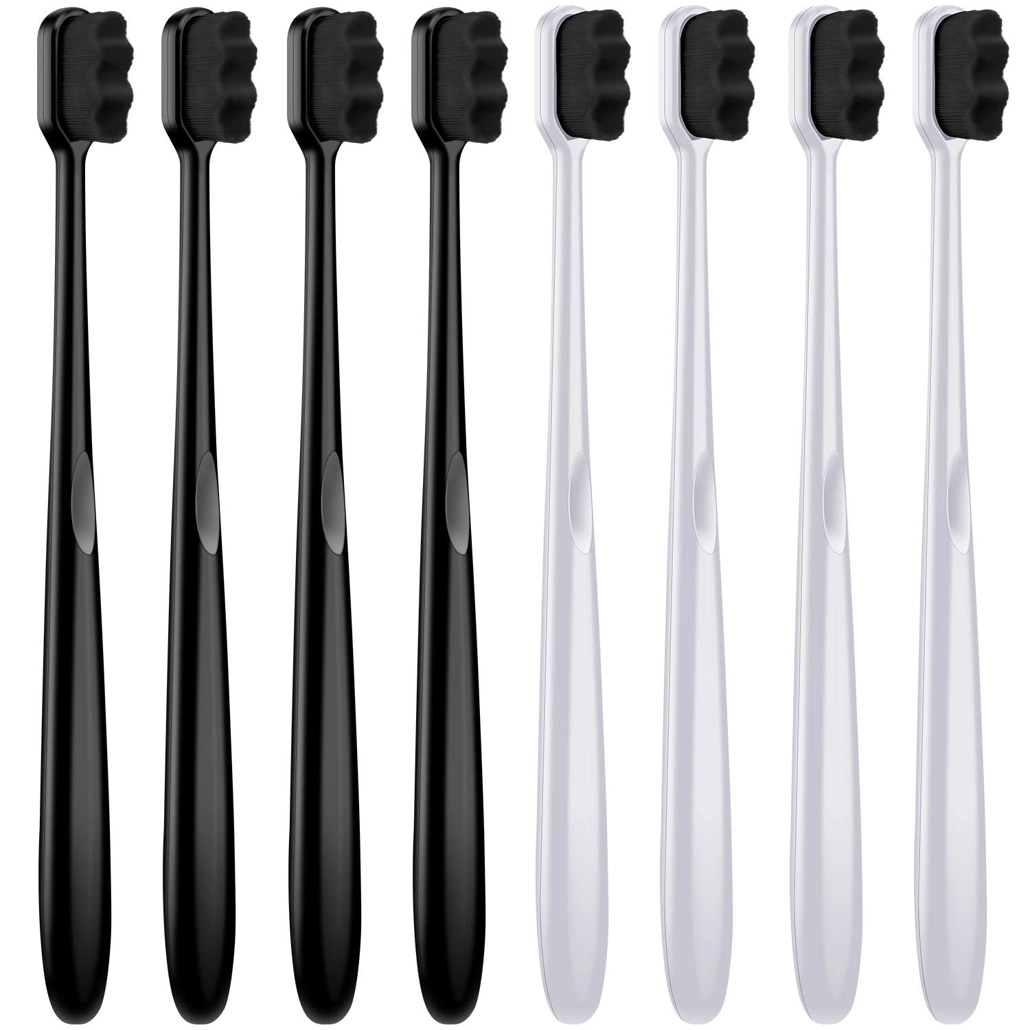 Patelai 8 Pcs Extra Soft Toothbrush Micro Nano with 20, 000 Ultra Soft Bamboo Charcoal Bristles for Adult, Sensitive Gum, Brace and Gum Recession(Black, White Handle with Black Bristle)