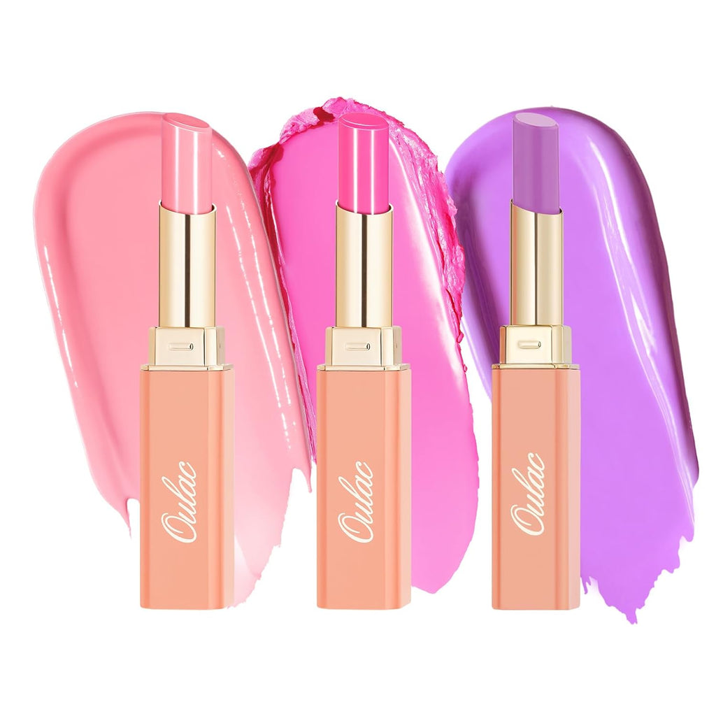 Oulac Moisturizing Shine Lipstick For Women Christmas Set 3PCS, 2 in 1 Tinted Lip Balm for Winter, Hydrated Juicy and Glossy Lip Color for Dry, Cracked and Chapped Lips, Vegan 10+15+20