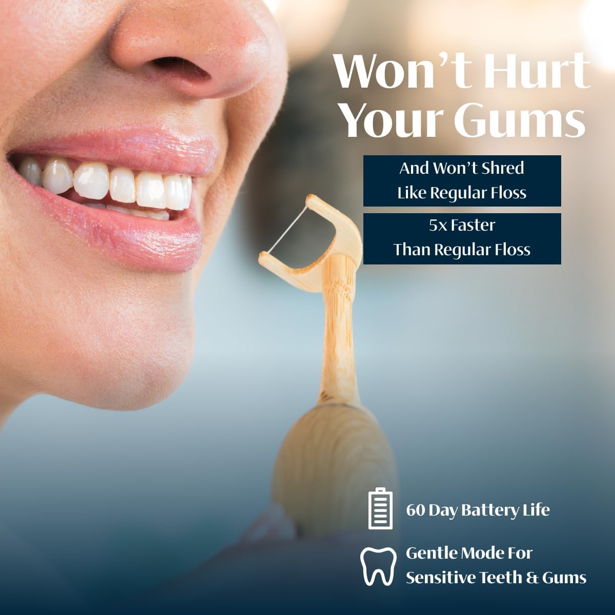 Better & Better Bamboo Sonic Electric Flosser for Teeth | Electric Dental Flosser for Sensitive Gums & Deep Cleaning w/ 4 Flossing Modes | Rechargeable, Dentist Recommended & Water Floss Alternative