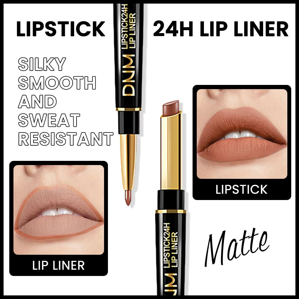 evpct 1Pcs Light Nude Brown Matte Lip Liner and Lipstick Combo Set Kit for Women, Magic Neutral Lipsticks 24 Hours Original Lipstick and Lips Liner Pencil Stain Gloss Makeup Long Lasting Waterproof
