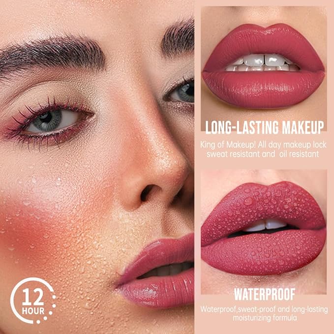 Matte Lip Stain – High Pigment Non-Transfer Matte Liquid Lipstick, Long-Lasting Waterproof Smudge-Proof Lip Color, Lightweight Comfortable Velvet Finish Lip Tint 02#（5PCS）