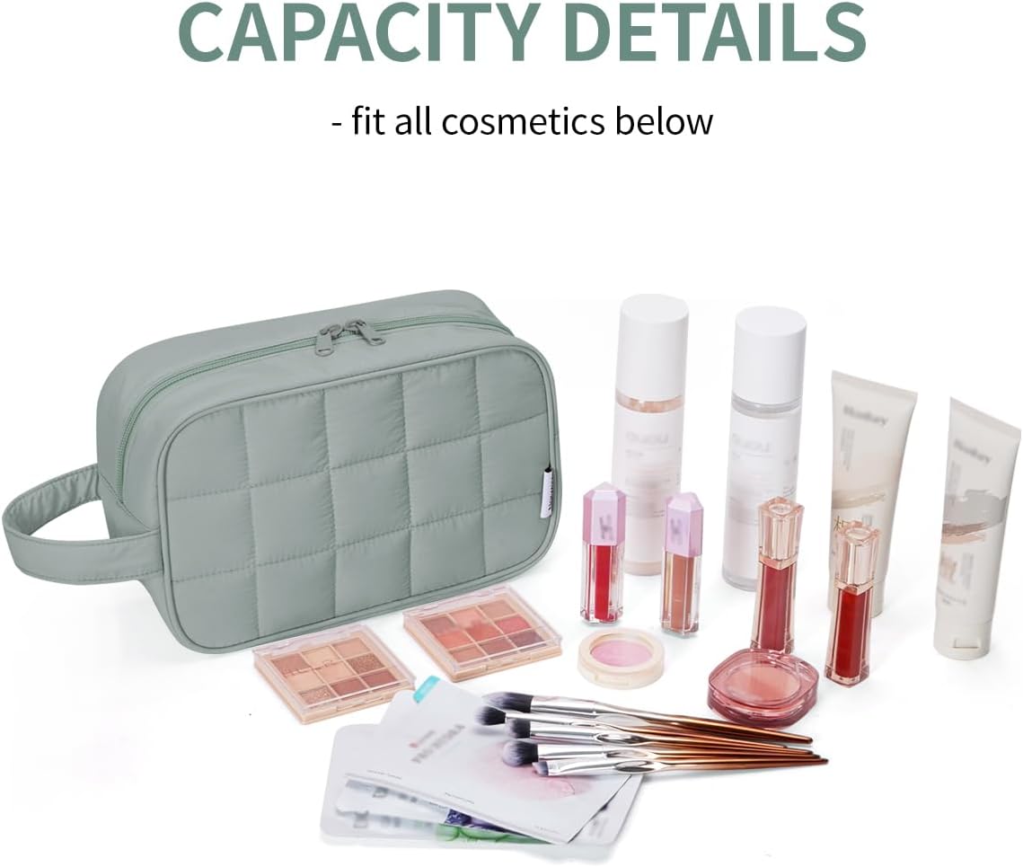Narwey Puffy Travel Toiletry Bag for Traveling Women Girl, Travel Bag for Toiletries, Cute Travel Makeup Bag Organizer, Quilted Cosmetic Bag Make Up Skincare Medicine Bags