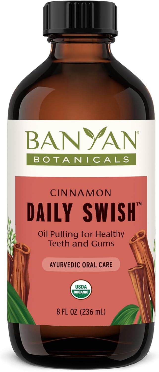 Banyan Botanicals Cinnamon Daily Swish – Organic Ayurvedic Pulling Oil with Coconut Oil – Mouthwash for Fresh Breath and Sparkling Oral Health* – 8 oz – Non GMO Sustainably Sourced Vegan