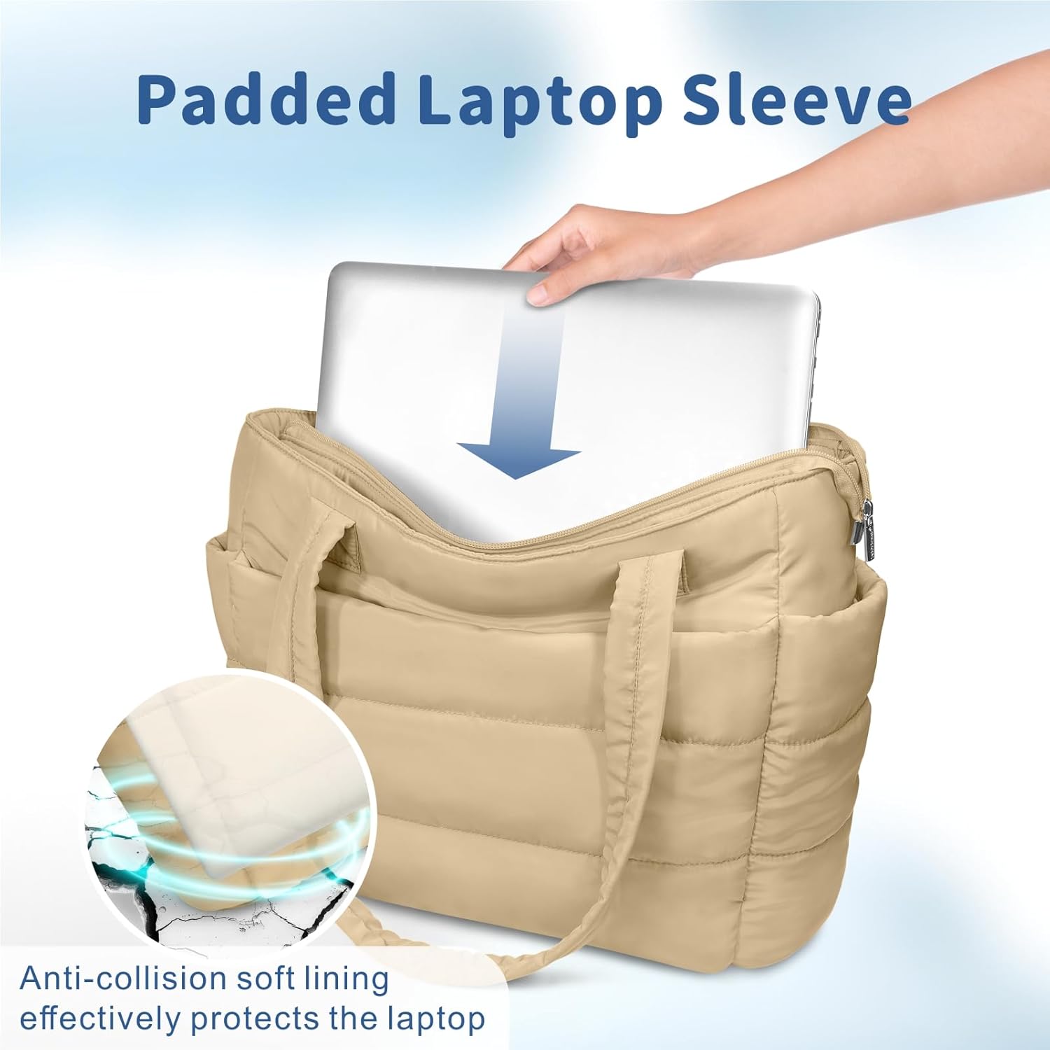 TOPDesign Puffer Tote Bag for Women, Lightweight Puffy Handbag with Compartments, Quilted Shoulder Bag for Work, Travel, Gym