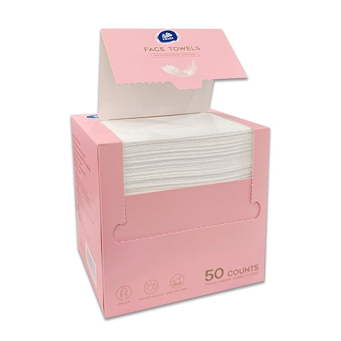 Vinda Ultra – Soft Disposable Face Towels – Extra Large，50 Count – Thick 100% Rayon Fabric Dry Wipes for Sensitive Skin & Makeup Removal